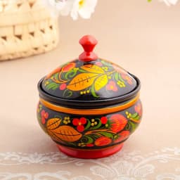 Сахарница дерево хохлома «Ягодка клубника»