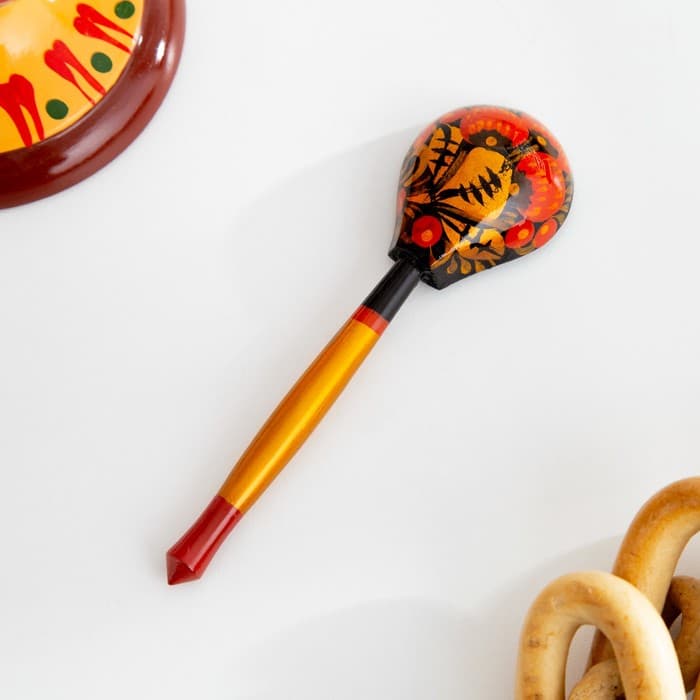 Сахарница дерево хохлома «Ягодка» с ложкой, 10.5×11 см