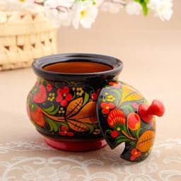 Сахарница дерево хохлома «Ягодка» с ложкой, 10.5×11 см