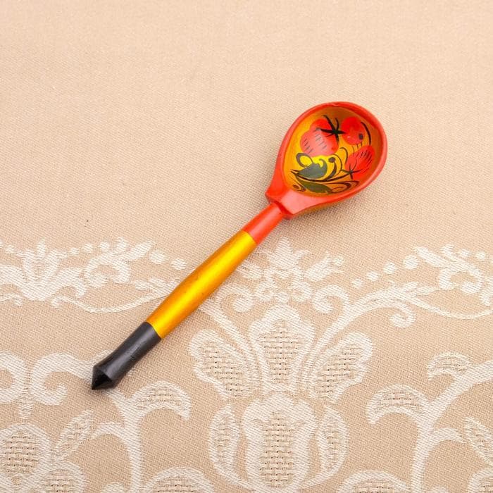 Сахарница дерево хохлома «Ягодка» с ложкой, 10.5×11 см