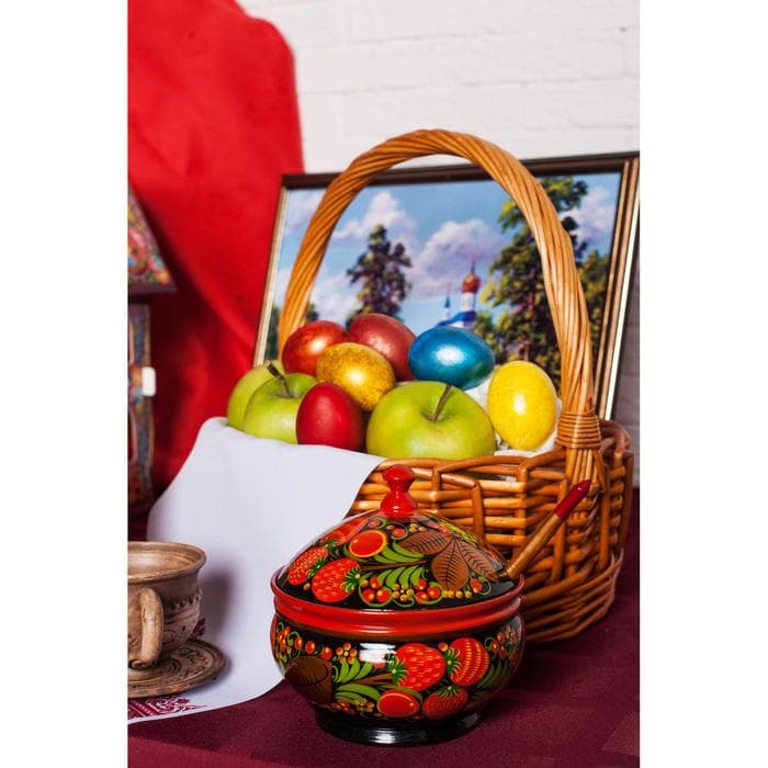 Сахарница дерево «Ягодка», большая, 400 мл, 13×15 см, хохлома