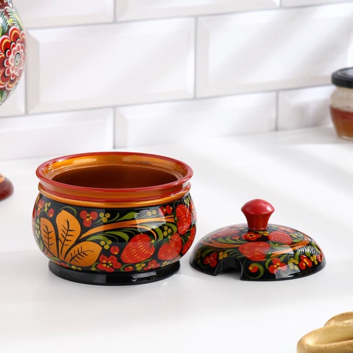 Сахарница дерево «Ягодка», большая, 400 мл, 13×15 см, хохлома