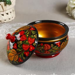 Сахарница дерево «Ягодка», большая, 400 мл, 13×15 см, хохлома