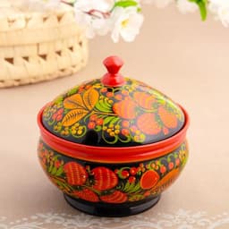 Сахарница дерево «Ягодка», большая, 400 мл, 13×15 см, хохлома