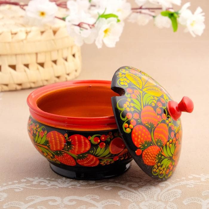 Сахарница дерево «Ягодка», большая, 400 мл, 13×15 см, хохлома