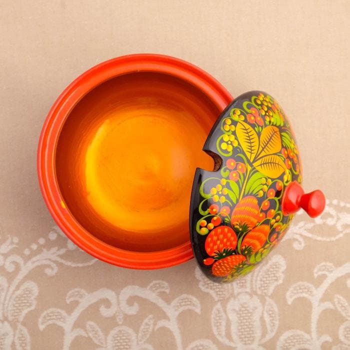 Сахарница дерево «Ягодка», большая, 400 мл, 13×15 см, хохлома