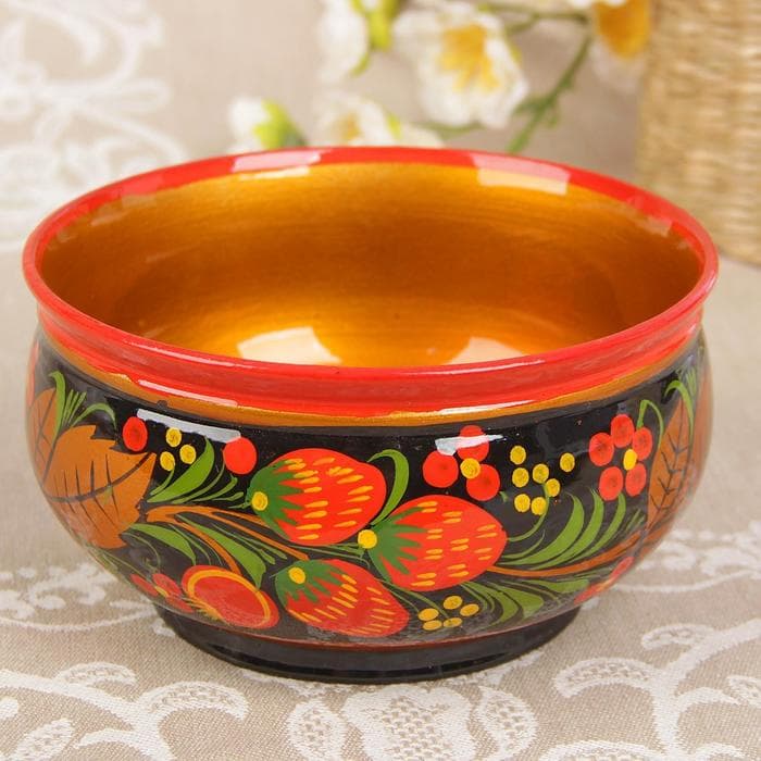 Чашка деревянная хохлома «Ягодка», 15×7 см