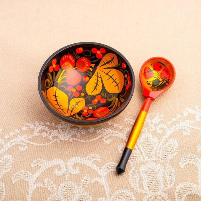 Набор посуды «Розетка с ложкой», дерево хохлома, 10×4×10 см, МИКС