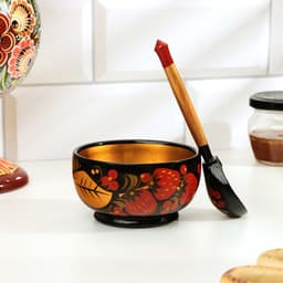 Набор посуды «Розетка с ложкой», дерево хохлома, 10×4×10 см, МИКС