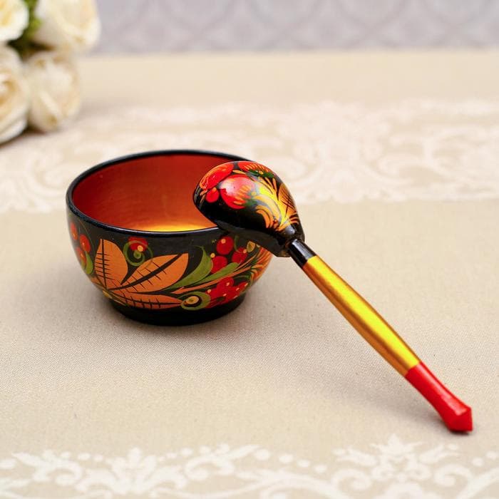 Набор посуды «Розетка с ложкой», дерево хохлома, 10×4×10 см, МИКС