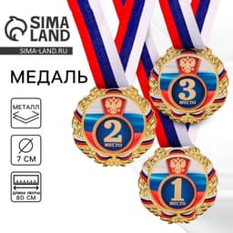 Медаль призовая «2 место» золотая 006, d=7 см, с лентой