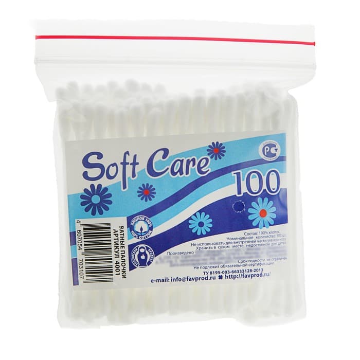 Ватные палочки Soft Care, 100 шт.