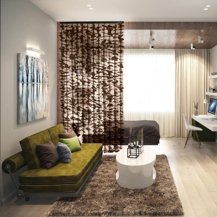 Штора - занавеска декоративная «Листики», 90×170 см, зигзаг, 12 нитей, кофейная