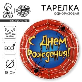 Тарелка одноразовая бумажная «С днем рождения» паутина, 18 см