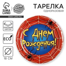 Тарелка одноразовая бумажная «С днем рождения» паутина, 18 см