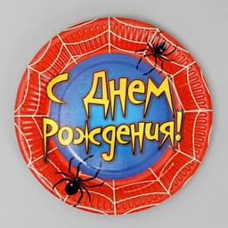 Тарелка одноразовая бумажная «С днем рождения» паутина, 18 см