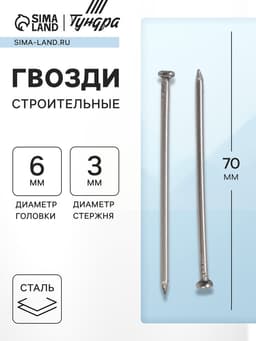 Гвозди ТУНДРА, строительные, ГОСТ 4028-63, без покрытия, 3×70 мм, 5 кг