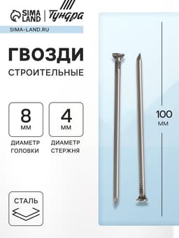 Гвозди ТУНДРА, строительные, ГОСТ 4028-63, без покрытия, 4×100 мм, 5 кг