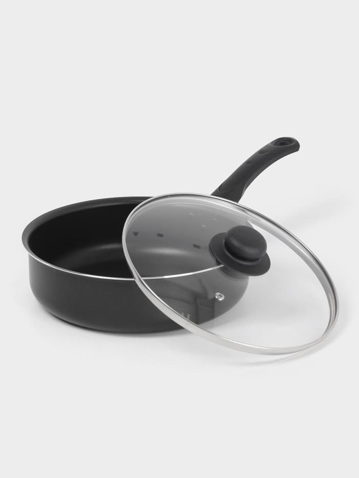Сотейник Promo, 2.8 л, d=24 см, стеклянная крышка, антипригарное покрытие, алюминий, чёрный