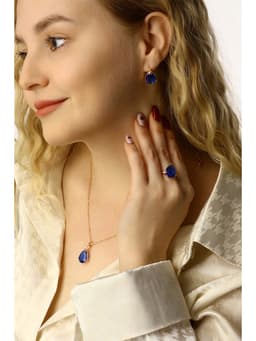 Гарнитур 3 предмета: серьги, кулон, кольцо безразмерное «Эдель», капля, синие в золоте, 45 см