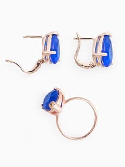 Гарнитур 3 предмета: серьги, кулон, кольцо безразмерное «Эдель», капля, синие в золоте, 45 см