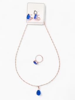 Гарнитур 3 предмета: серьги, кулон, кольцо безразмерное «Эдель», капля, синие в золоте, 45 см