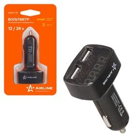 Вольтметр в прикуриватель 12-24 В + 2USB 3.1A Airline AVM-d=02