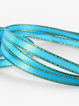 Лента атласная, с золотым люрексом, 6 мм, 23±1 м, голубая №020