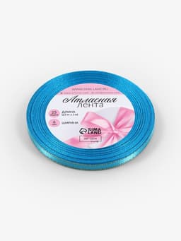 Лента атласная, с золотым люрексом, 6 мм, 23±1 м, голубая №020