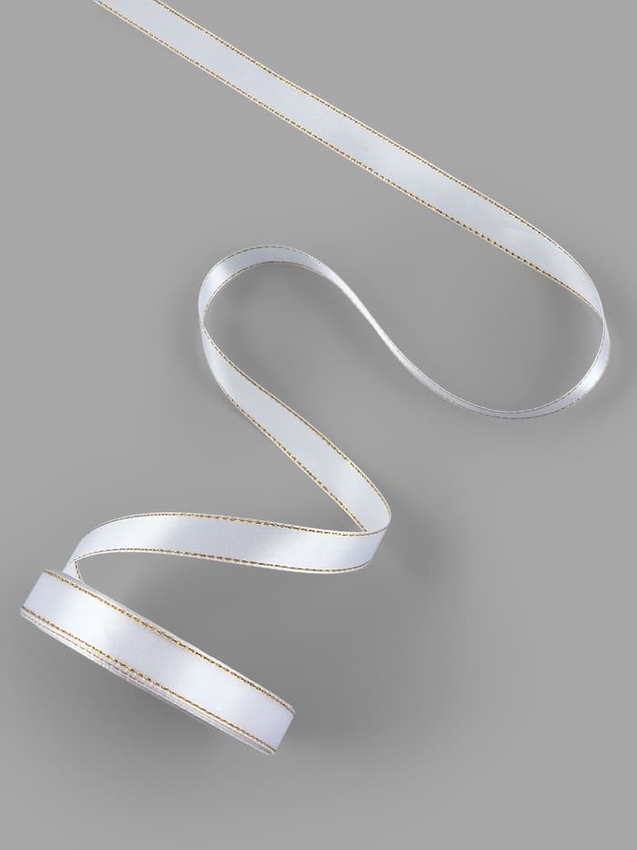 Лента атласная, с золотым люрексом, 15 мм, 23±1 м, белая №001