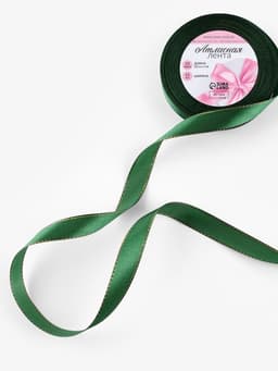 Лента атласная, с золотым люрексом, 15 мм, 23±1 м, зелёная №049