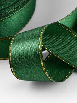 Лента атласная, с золотым люрексом, 15 мм, 23±1 м, зелёная №049