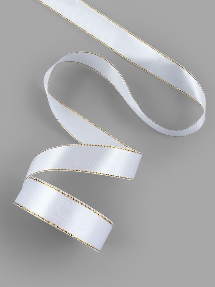Лента атласная, с золотым люрексом, 25 мм, 23±1 м, белая №001