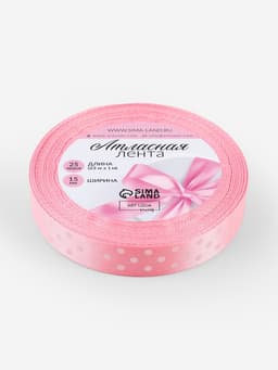 Лента атласная «Горошек», 15 мм, 23±1 м, розовая №004