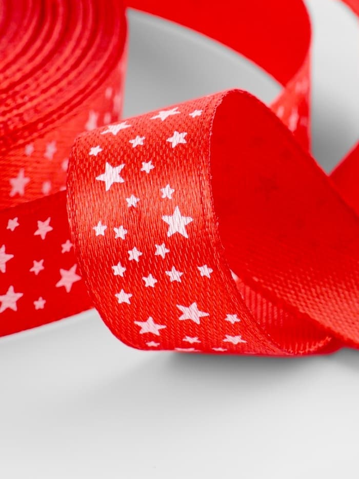 Лента атласная «Звёзды», 15 мм, 23±1 м, красная №026