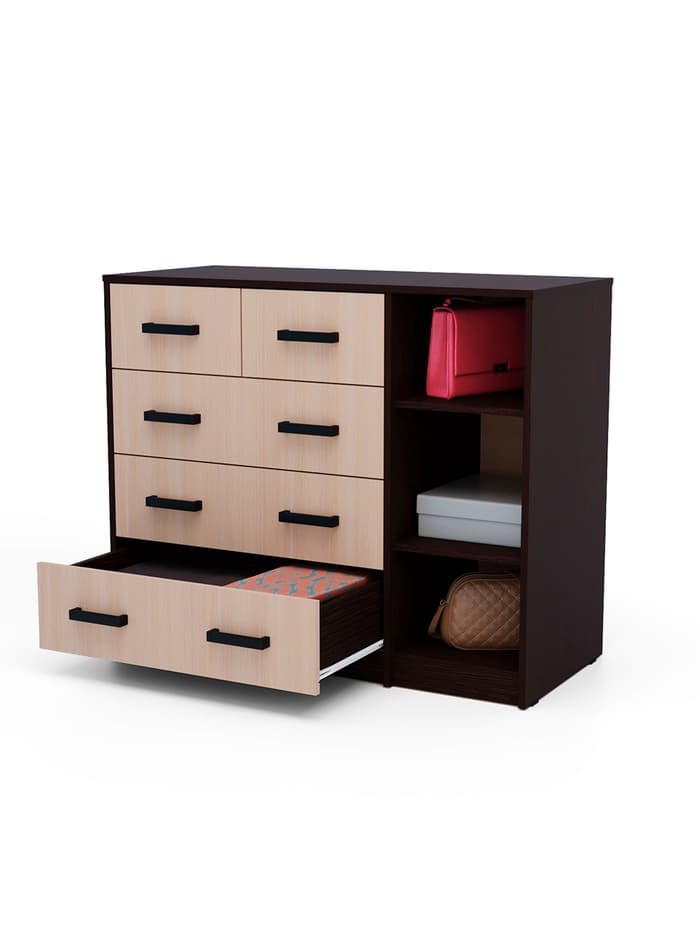Комод для хранения «Клик Мебель», с 5 выдвижными ящиками, с дверью, 1100×480×900 мм, цвет венге тёмный/венге светлый
