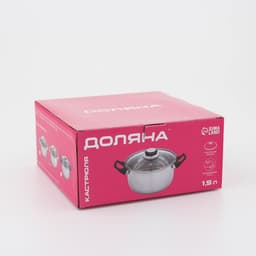 Кастрюля Доляна «Роскошь», 1.5 л, d=17 см, со стеклянной крышкой, капсульное дно, нержавеющая сталь, хромированная