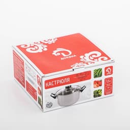 Кастрюля Доляна «Роскошь», 1.5 л, d=17 см, со стеклянной крышкой, капсульное дно, нержавеющая сталь, хромированная