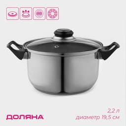 Кастрюля Доляна «Чёрная ночь», 2.2 л, d=18 см, с крышкой, капсульное дно, нержавеющая сталь, хромированная