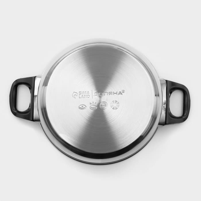 Кастрюля Доляна «Чёрная ночь», 2.2 л, d=18 см, с крышкой, капсульное дно, нержавеющая сталь, хромированная