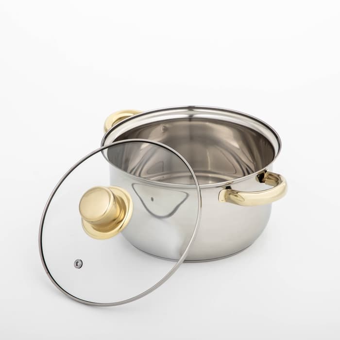 Кастрюля Доляна «Роскошь», 2.2 л, d=19 см, со стеклянной крышкой, капсульное дно, нержавеющая сталь, хромированная