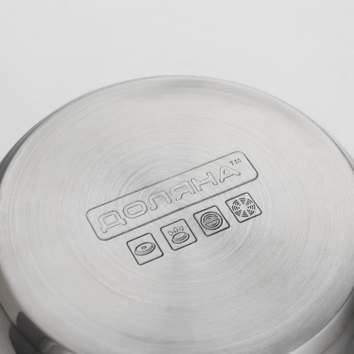 Кастрюля Доляна «Роскошь», 2.2 л, d=19 см, со стеклянной крышкой, капсульное дно, нержавеющая сталь, хромированная