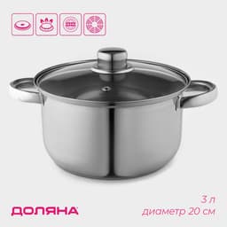 Кастрюля Доляна «Классика», 3 л, d=20 см, с крышкой, капсульное дно, нержавеющая сталь, хромированная