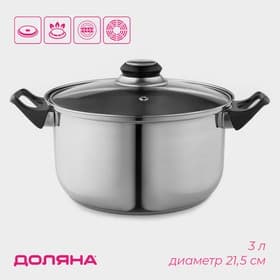 Кастрюля Доляна «Чёрная ночь», 3 л, d=20 см, с крышкой, капсульное дно, нержавеющая сталь, хромированная