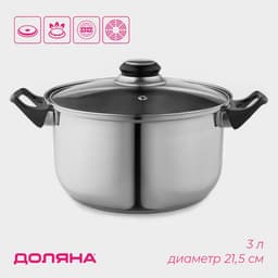 Кастрюля Доляна «Чёрная ночь», 3 л, d=20 см, с крышкой, капсульное дно, нержавеющая сталь, хромированная