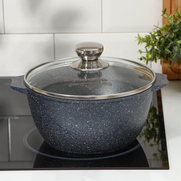 Кастрюля Мечта «Гранит», 3 л, d=22 см, со стеклянной крышкой, антипригарное покрытие, литой алюминий, серая