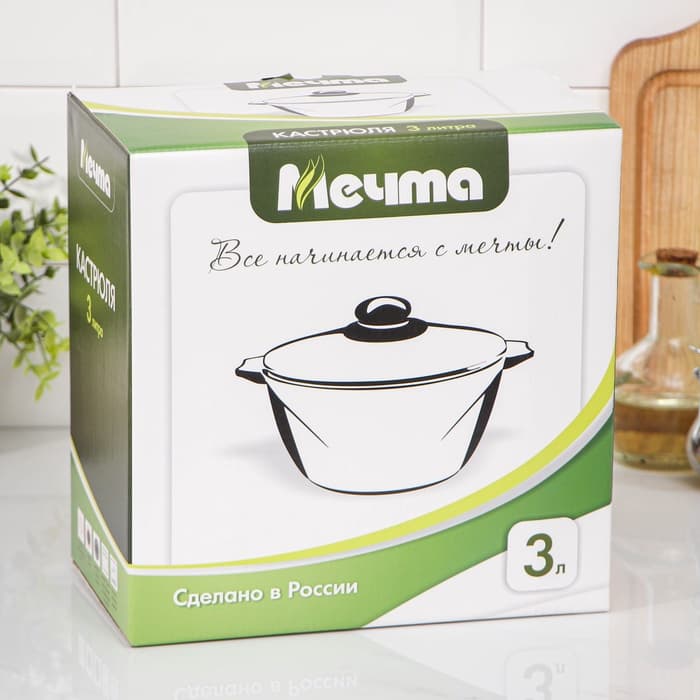 Кастрюля Мечта «Гранит», 3 л, d=22 см, со стеклянной крышкой, антипригарное покрытие, литой алюминий, серая