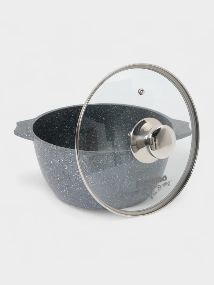 Кастрюля Мечта «Гранит», 3 л, d=22 см, со стеклянной крышкой, антипригарное покрытие, литой алюминий, серая