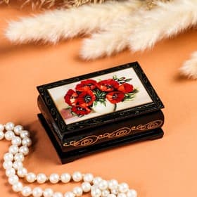 Шкатулка для украшений «Маки в вазе», 6×9 см, лаковая миниатюра