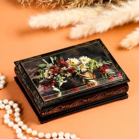 Шкатулка для украшений «Ромашки с ягодами в корзине», 10×14 см, лаковая миниатюра
